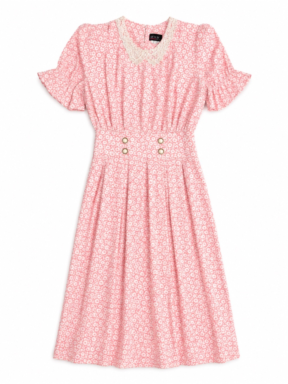 Vintage M.H.M. Melissa Harper Pink Floral Lace Midi Dress Women’s Size 16